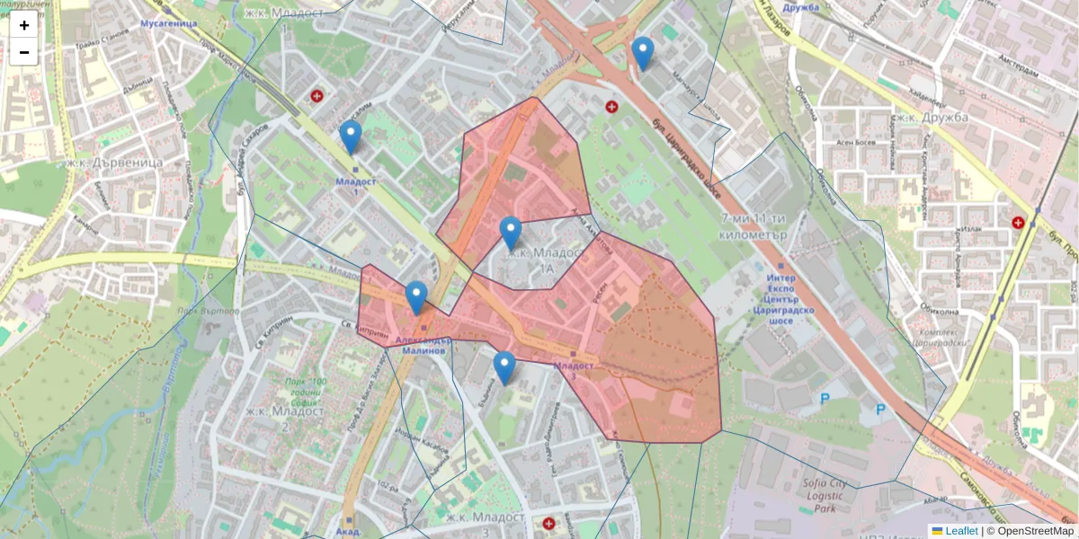 Карта на пощенски код  и съседните пощенски кодове в България