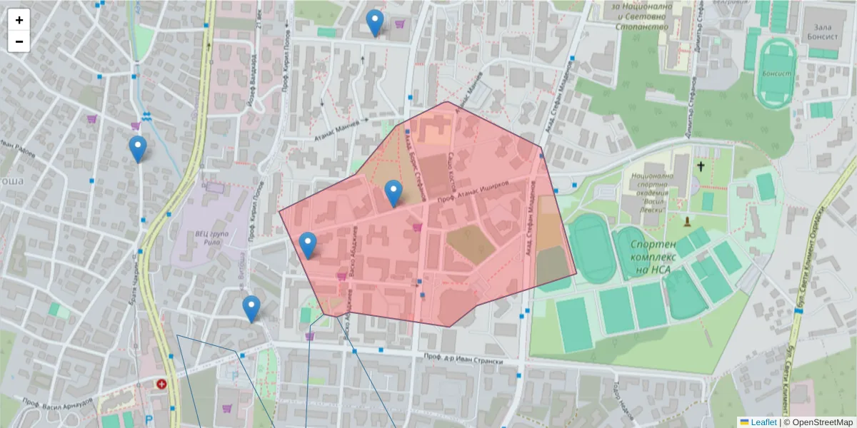 Карта на пощенски код  и съседните пощенски кодове в България
