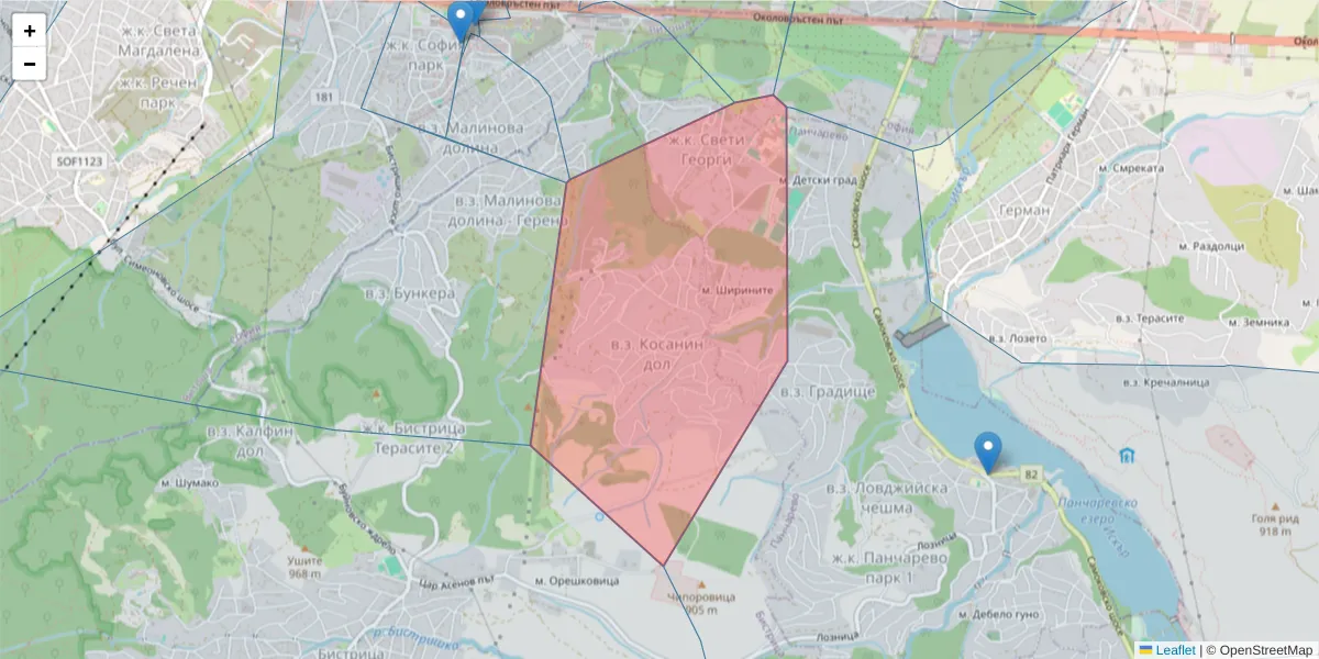 Карта на пощенски код  и съседните пощенски кодове в България