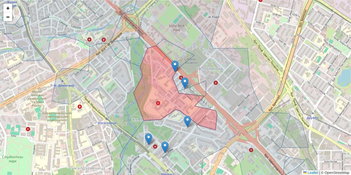 Карта на пощенски код  и съседните пощенски кодове в България