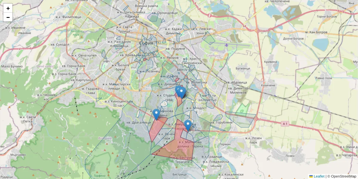 Карта на пощенски код  и съседните пощенски кодове в България