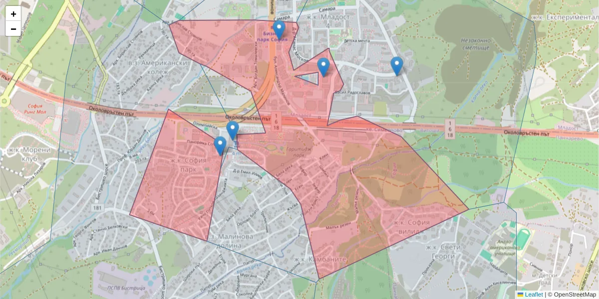 Карта на пощенски код  и съседните пощенски кодове в България