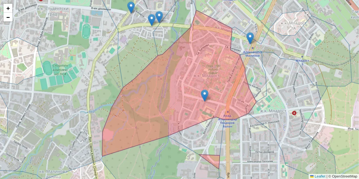 Карта на пощенски код  и съседните пощенски кодове в България