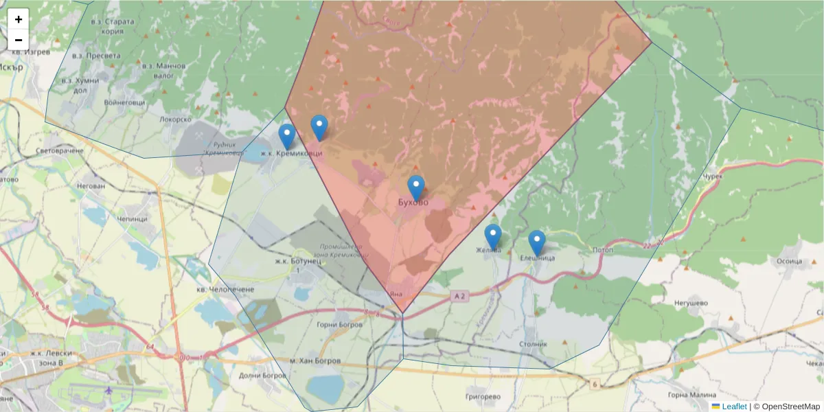 Карта на пощенски код  и съседните пощенски кодове в България