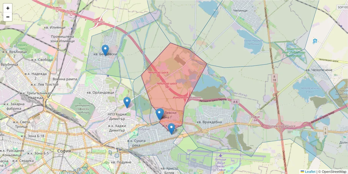 Карта на пощенски код  и съседните пощенски кодове в България