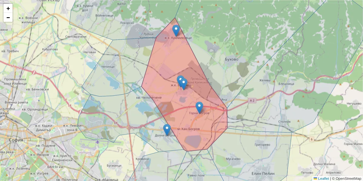 Карта на пощенски код  и съседните пощенски кодове в България