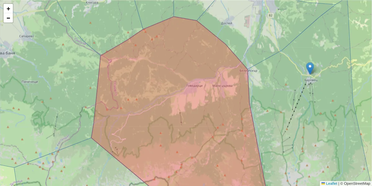 Карта на пощенски код  и съседните пощенски кодове в България