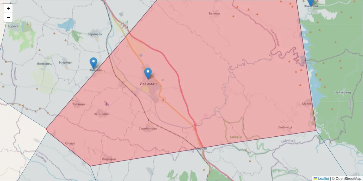 Карта на пощенски код  и съседните пощенски кодове в България