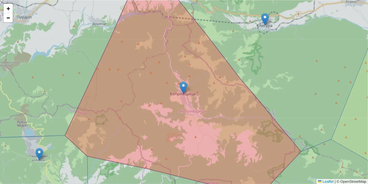 Карта на пощенски код  и съседните пощенски кодове в България