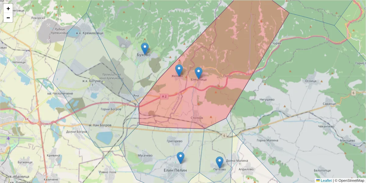 Карта на пощенски код  и съседните пощенски кодове в България