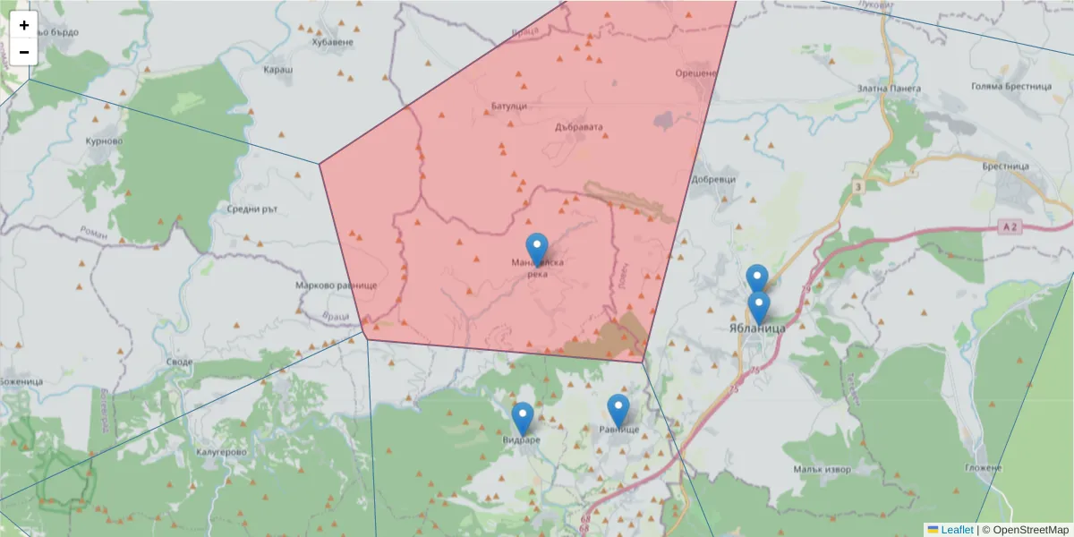 Карта на пощенски код  и съседните пощенски кодове в България