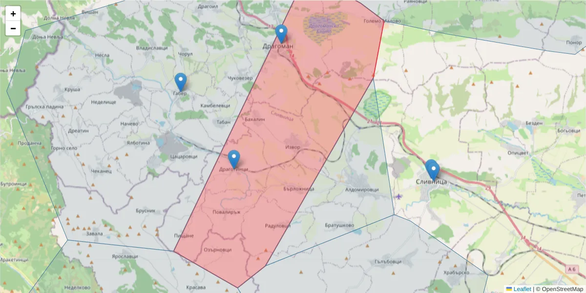 Карта на пощенски код  и съседните пощенски кодове в България