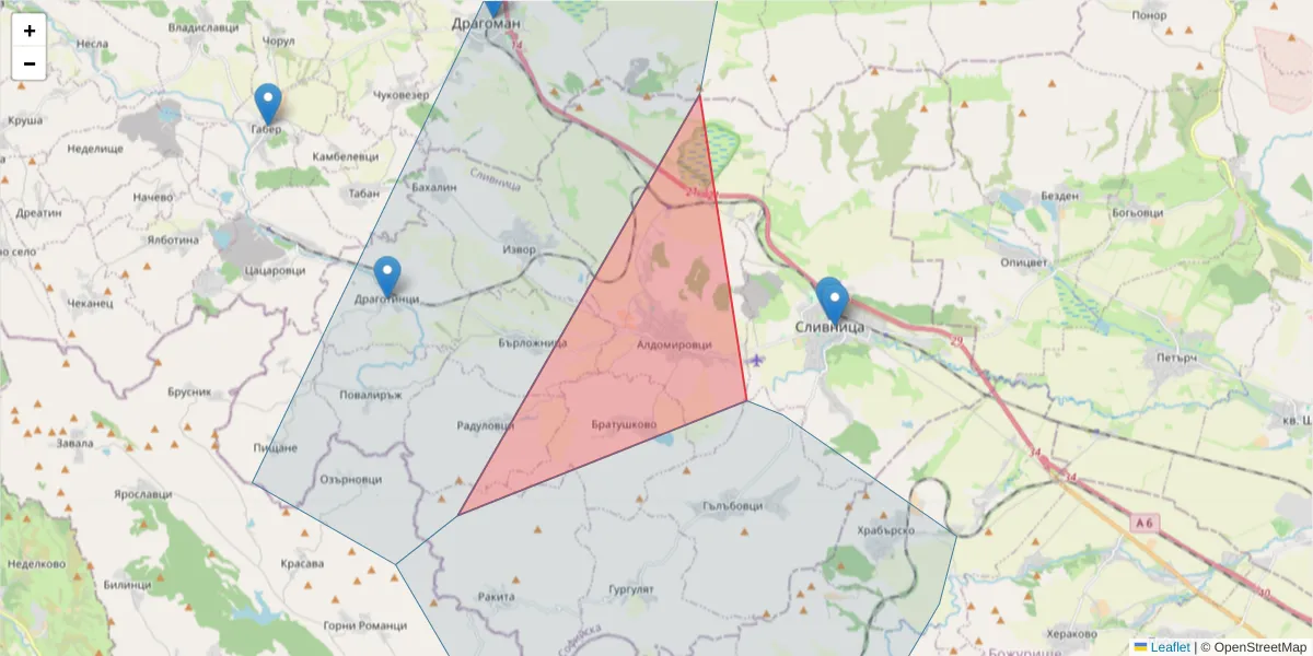 Карта на пощенски код  и съседните пощенски кодове в България