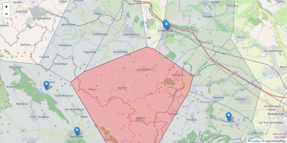 Карта на пощенски код  и съседните пощенски кодове в България