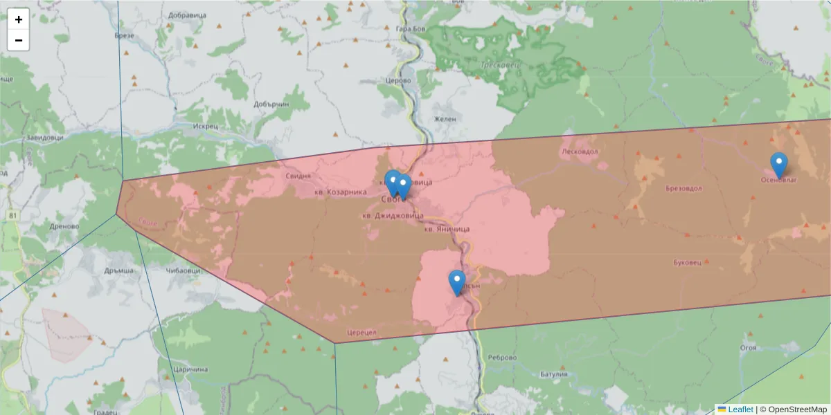 Карта на пощенски код  и съседните пощенски кодове в България