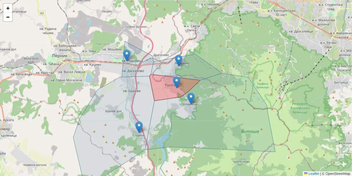 Карта на пощенски код  и съседните пощенски кодове в България