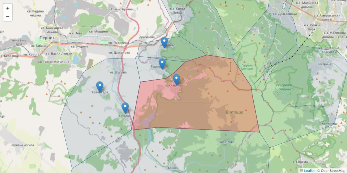 Карта на пощенски код  и съседните пощенски кодове в България