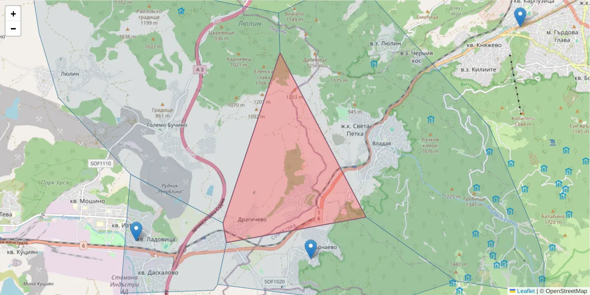 Карта на пощенски код  и съседните пощенски кодове в България