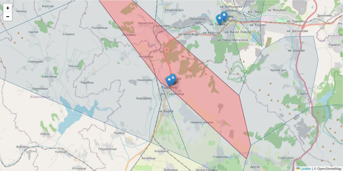 Карта на пощенски код  и съседните пощенски кодове в България