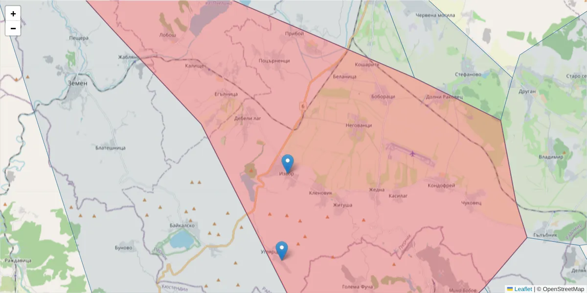 Карта на пощенски код  и съседните пощенски кодове в България