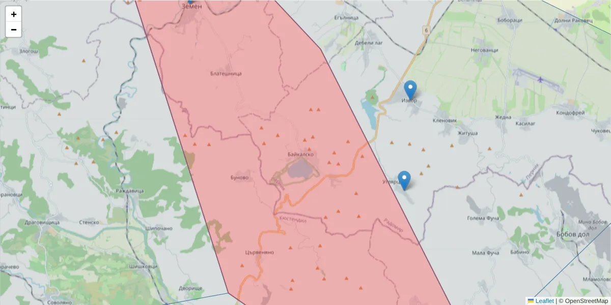 Карта на пощенски код  и съседните пощенски кодове в България