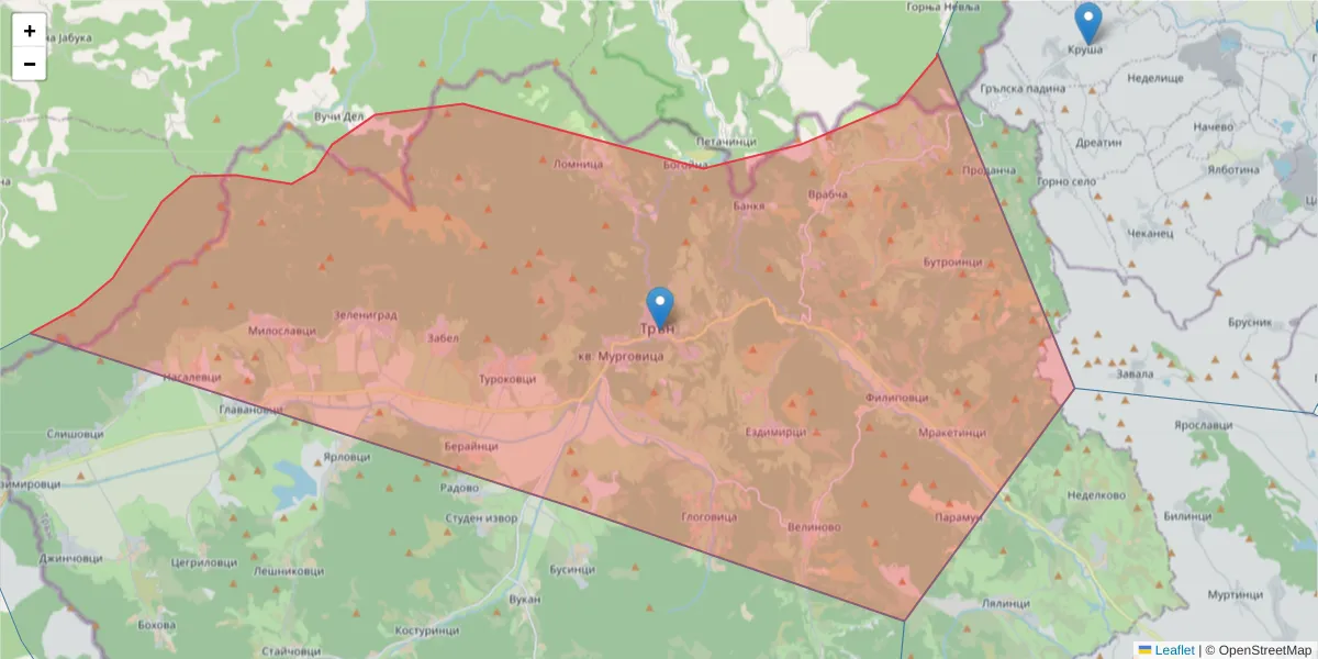 Карта на пощенски код  и съседните пощенски кодове в България