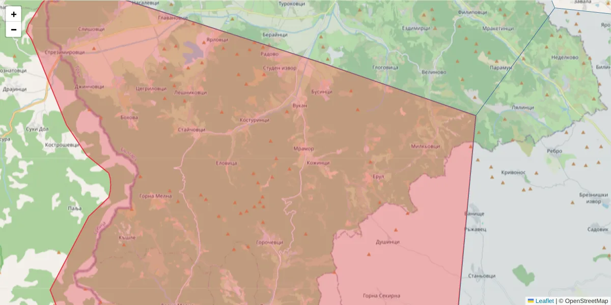 Карта на пощенски код  и съседните пощенски кодове в България