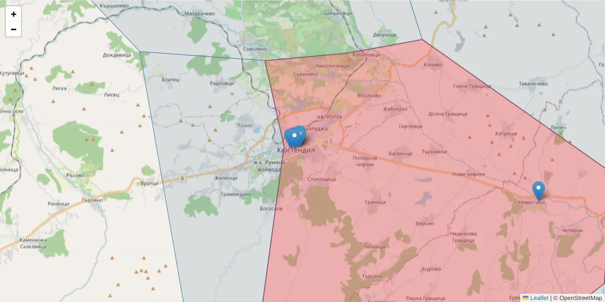 Карта на пощенски код  и съседните пощенски кодове в България