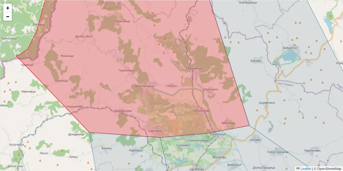 Карта на пощенски код  и съседните пощенски кодове в България