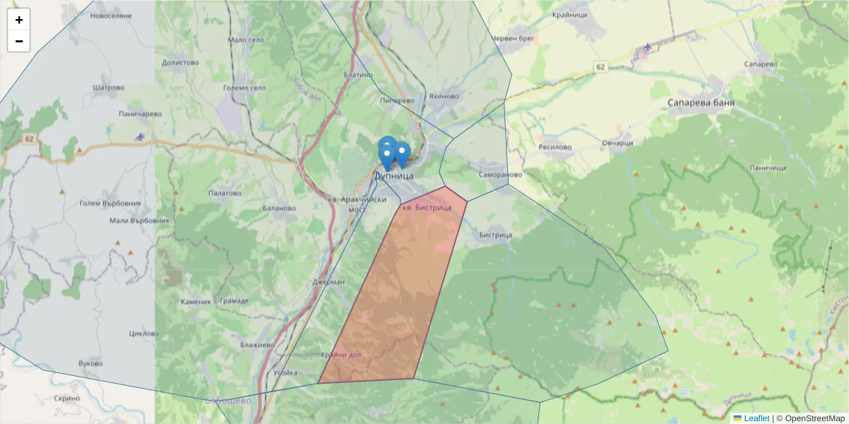 Карта на пощенски код  и съседните пощенски кодове в България