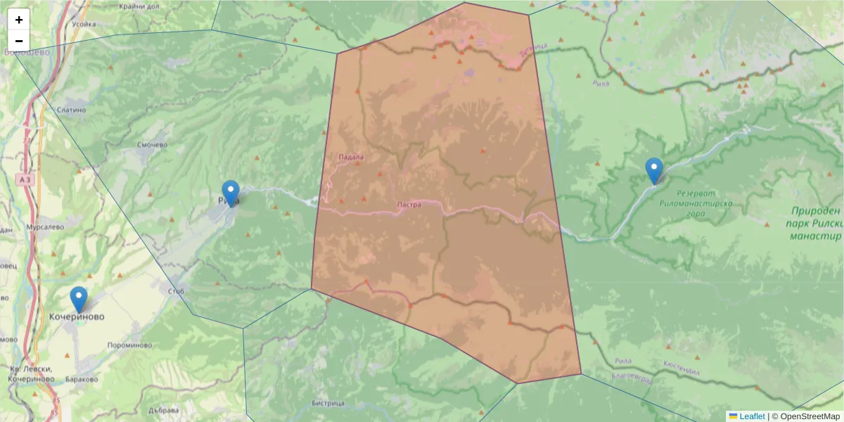 Карта на пощенски код  и съседните пощенски кодове в България