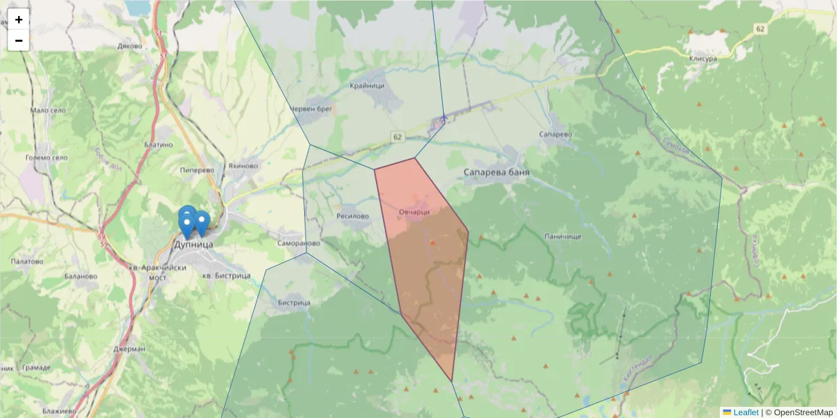 Карта на пощенски код  и съседните пощенски кодове в България