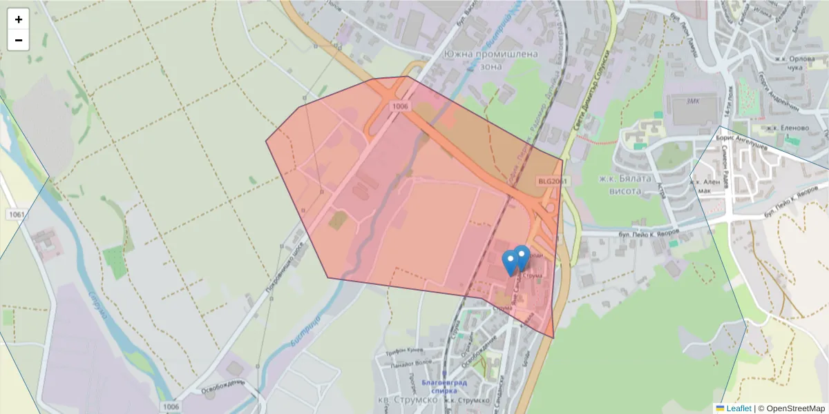 Карта на пощенски код  и съседните пощенски кодове в България