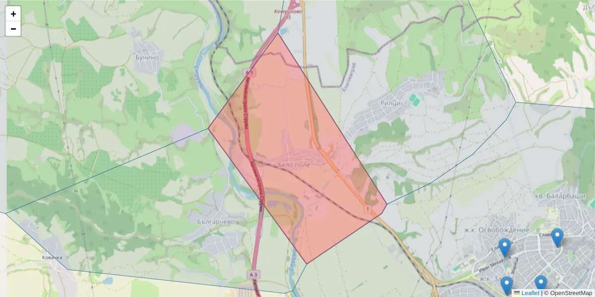 Карта на пощенски код  и съседните пощенски кодове в България