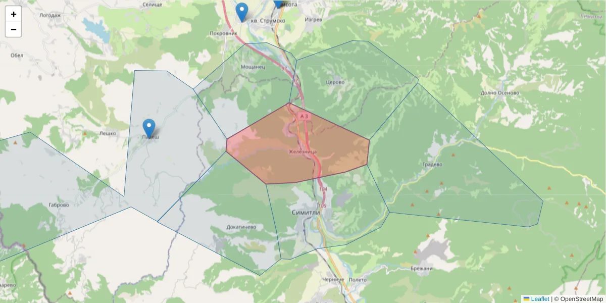 Карта на пощенски код  и съседните пощенски кодове в България
