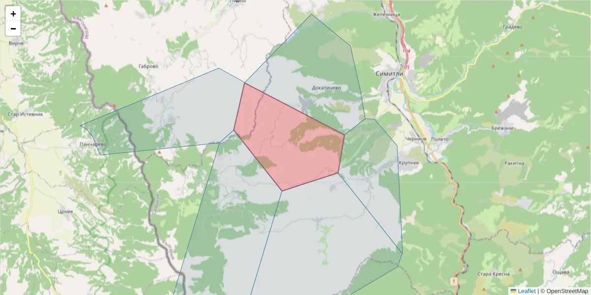 Карта на пощенски код  и съседните пощенски кодове в България