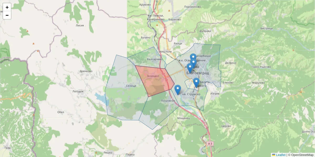 Карта на пощенски код  и съседните пощенски кодове в България