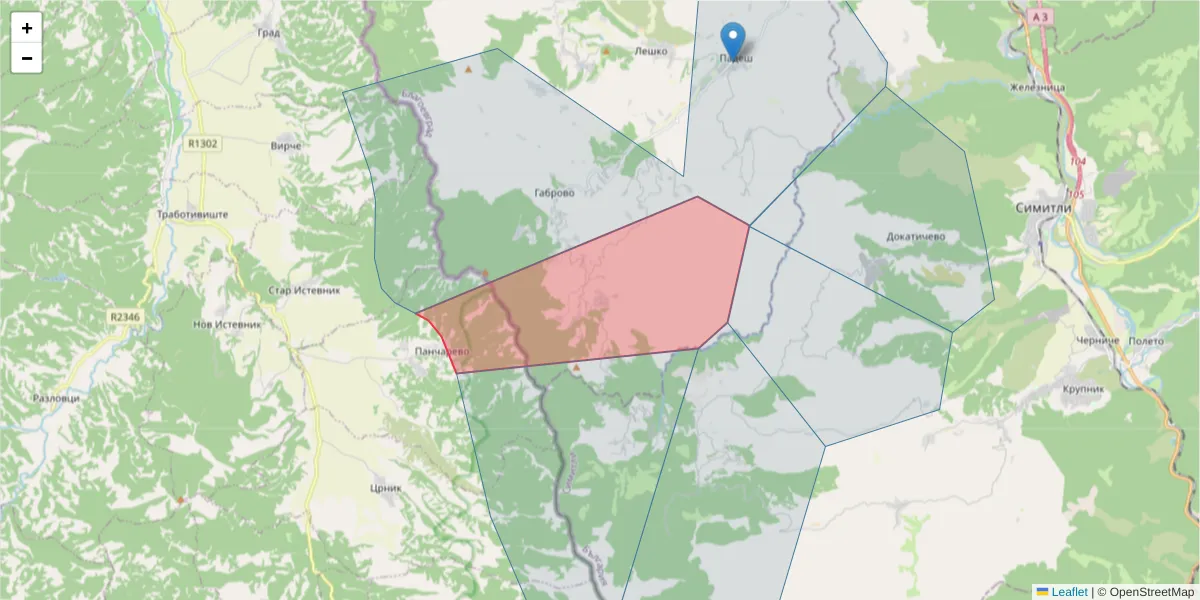 Карта на пощенски код  и съседните пощенски кодове в България