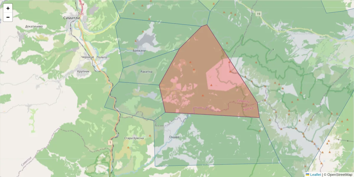 Карта на пощенски код  и съседните пощенски кодове в България