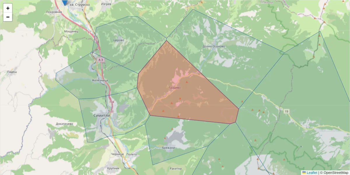 Карта на пощенски код  и съседните пощенски кодове в България