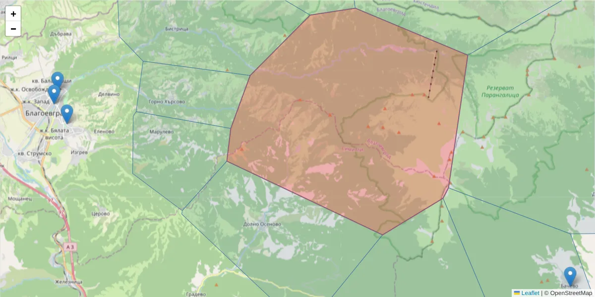 Карта на пощенски код  и съседните пощенски кодове в България