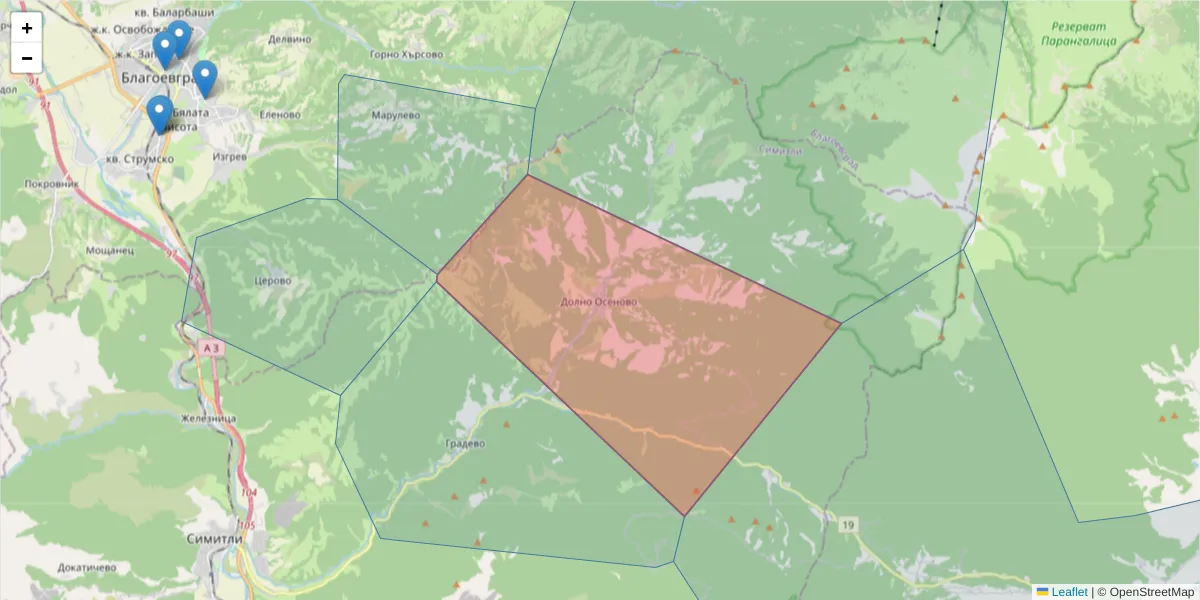 Карта на пощенски код  и съседните пощенски кодове в България