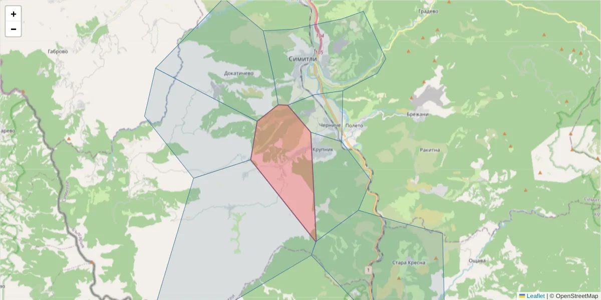 Карта на пощенски код  и съседните пощенски кодове в България