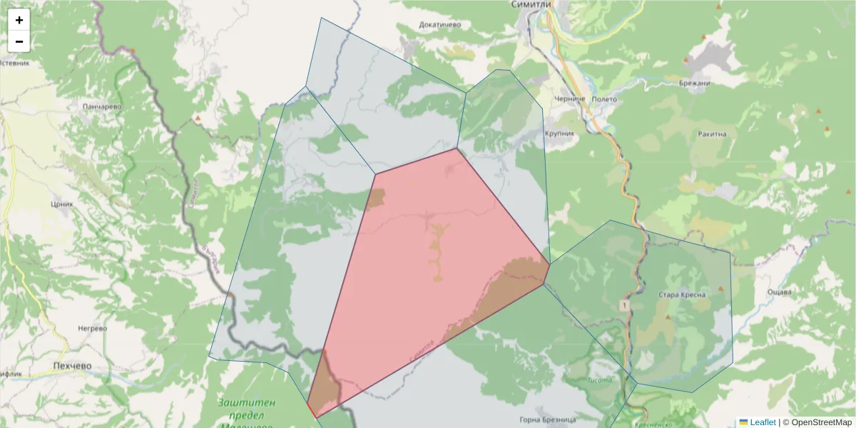 Карта на пощенски код  и съседните пощенски кодове в България