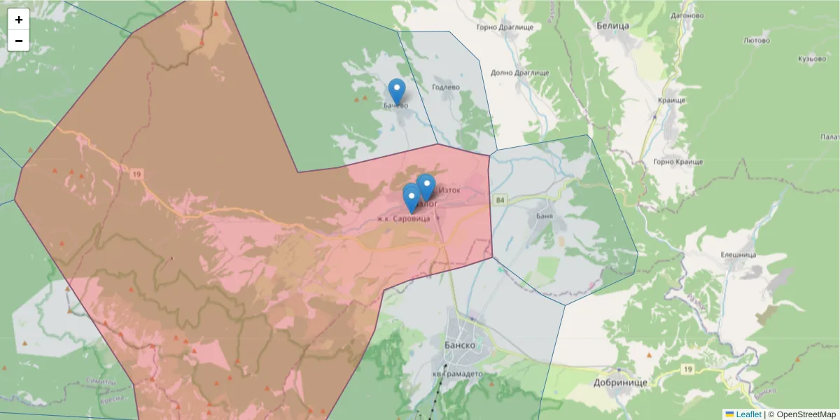 Карта на пощенски код  и съседните пощенски кодове в България