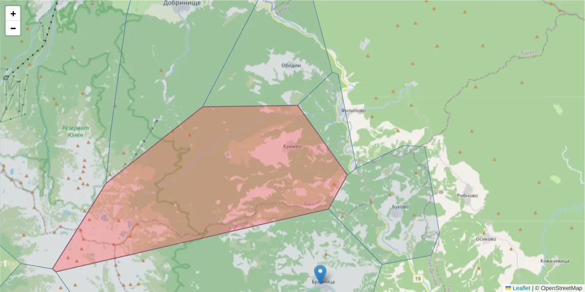 Карта на пощенски код  и съседните пощенски кодове в България