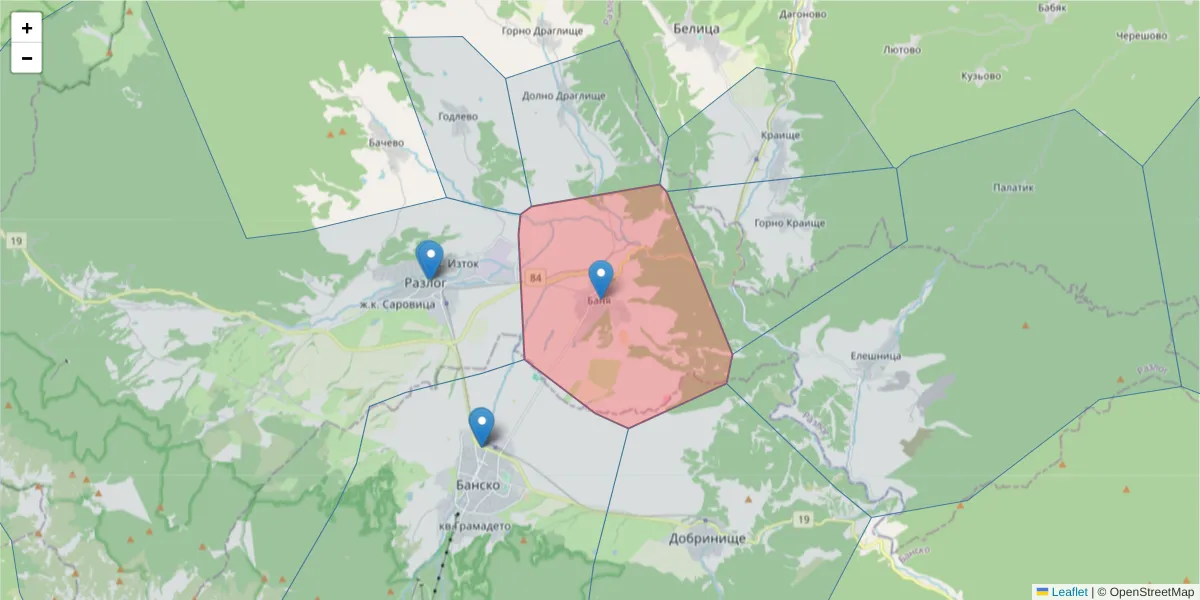 Карта на пощенски код  и съседните пощенски кодове в България