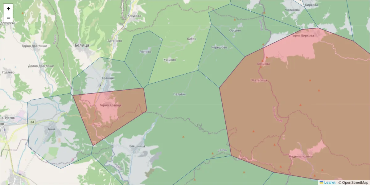 Карта на пощенски код  и съседните пощенски кодове в България