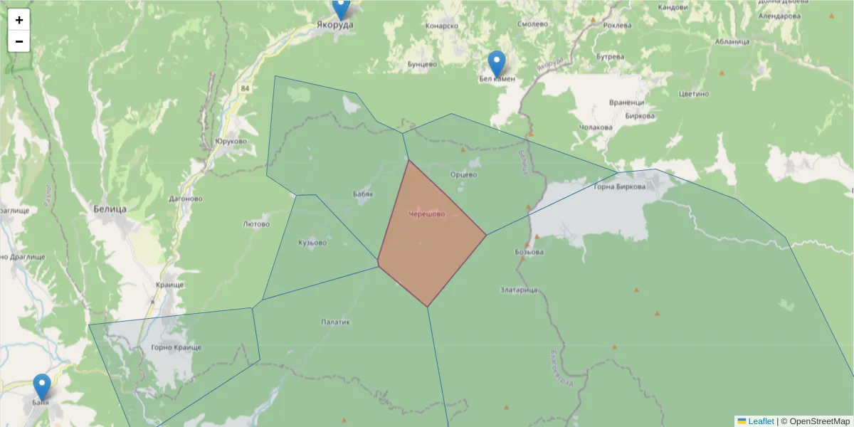 Карта на пощенски код  и съседните пощенски кодове в България