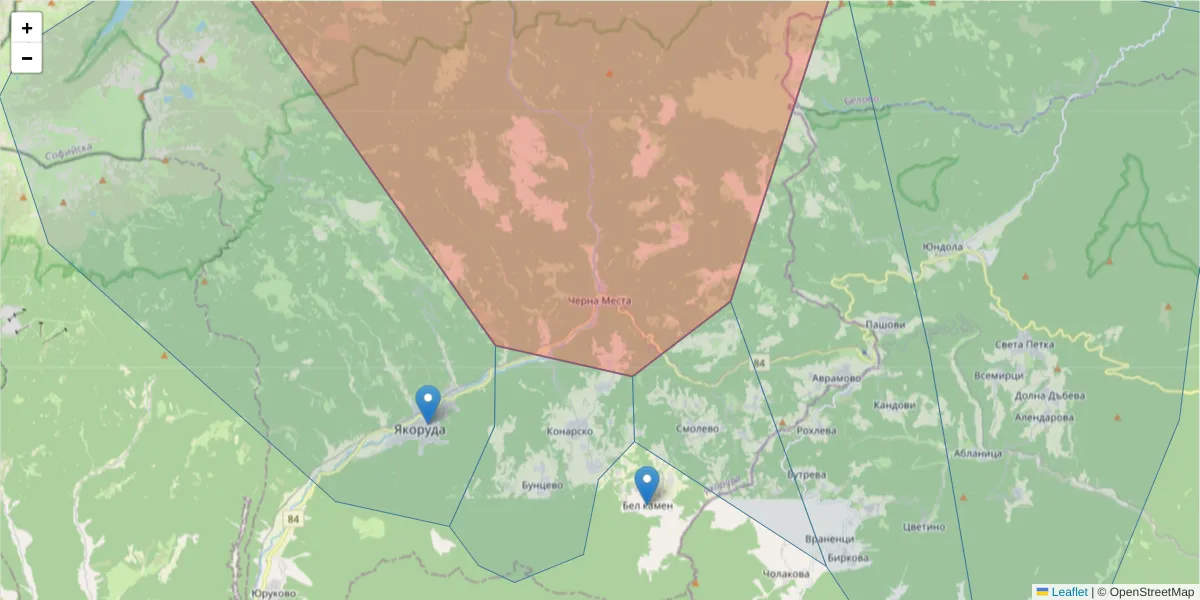 Карта на пощенски код  и съседните пощенски кодове в България